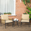 Set Tavolino e 2 Poltroncine con Cuscini da Giardino in Rattan PE Acciaio e Poliestere Beige-2