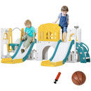 Set Gioco 8 in 1 per Bambini 2 Scivoli Altalena Canestro Tunnel Giallo   -1