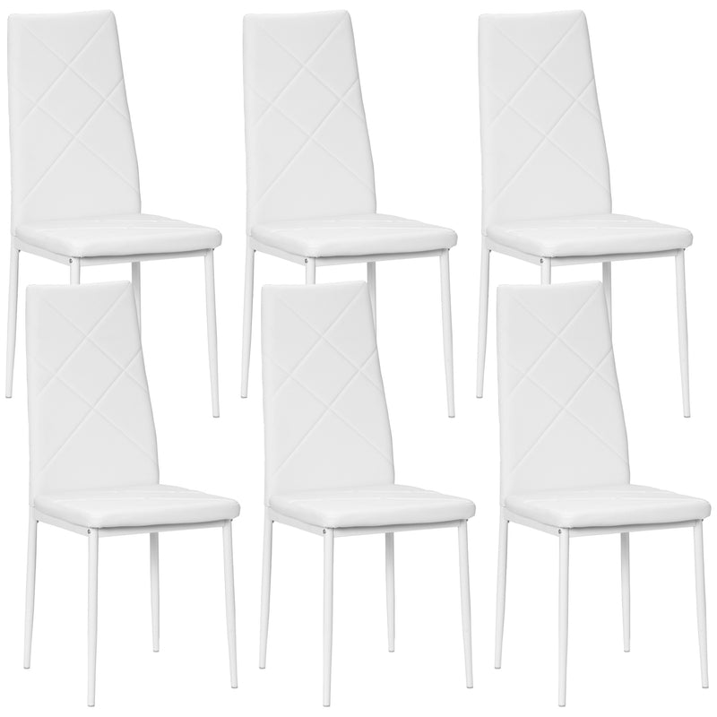 Set 6 Sedie da Pranzo Moderne Schienale Alto Cuciture a Diamante 41x50x97 cm Bianco  -1