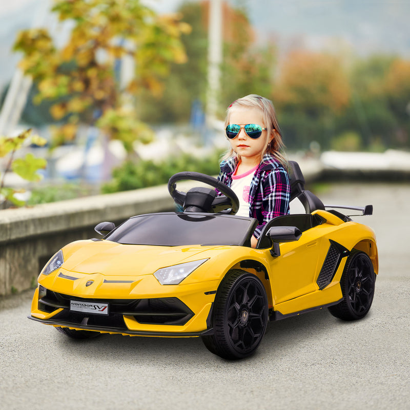 Macchina Elettrica per Bambini Licenza Lamborghini Aventador SVJ Roadster 12V Giallo  -2