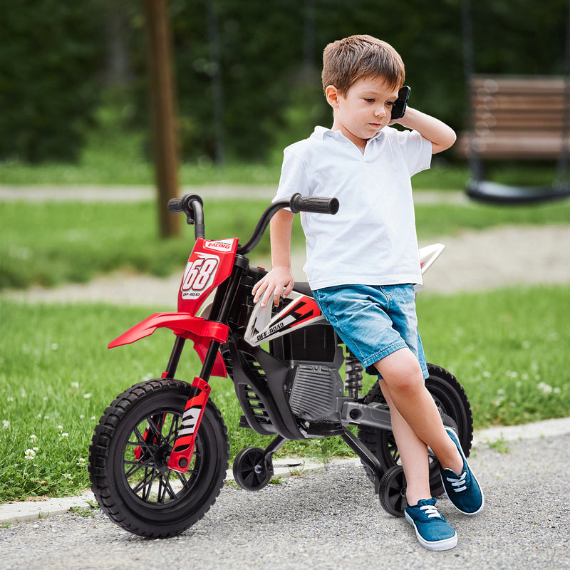 Moto Elettrica per Bambini con Rotelle e Indicatore di Carica Rosso  -2