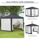 Gazebo da Giardino Esagonale con Doppio Ingresso 3.94x3.94x2.5 m in Metallo e Poliestere Grigio-5