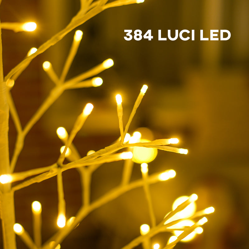 Albero di Natale Artificiale 180 cm 384 Luci LED Bianche per Interni ed Esterni al Coperto Bianco -4