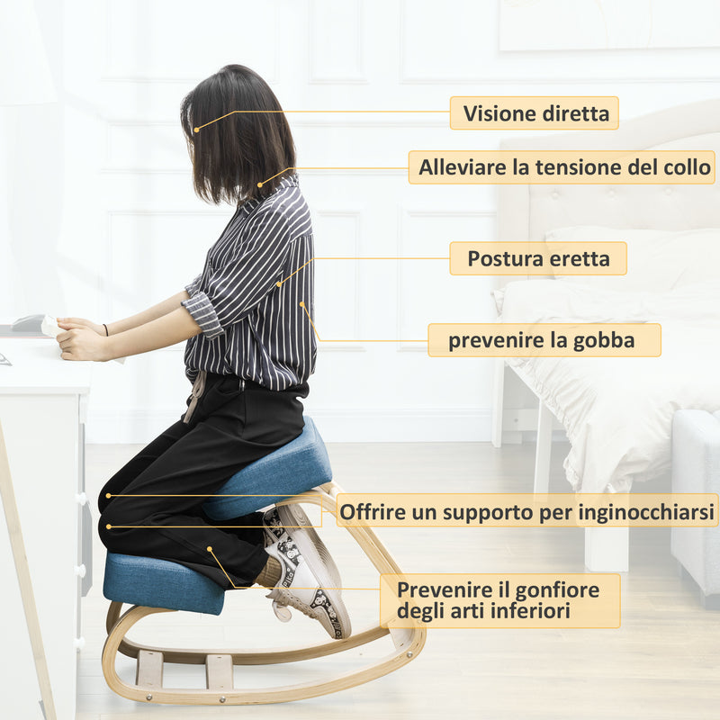 Sedia Ergonomica con Inginocchiatoio 51x69x58 cm in Betulla e Poliestere Blu  -5