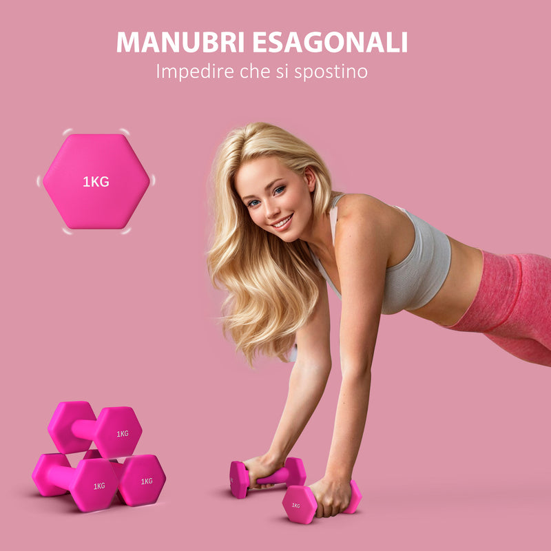 Set 2 Manubri Palestra 1 kg Pesi esagonali per Allenamento Rosa-4