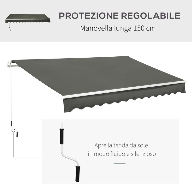 Tenda da Sole per Esterno Avvolgibile a Bracci 350x250 cm con Apertura a Manovella Grigio-6