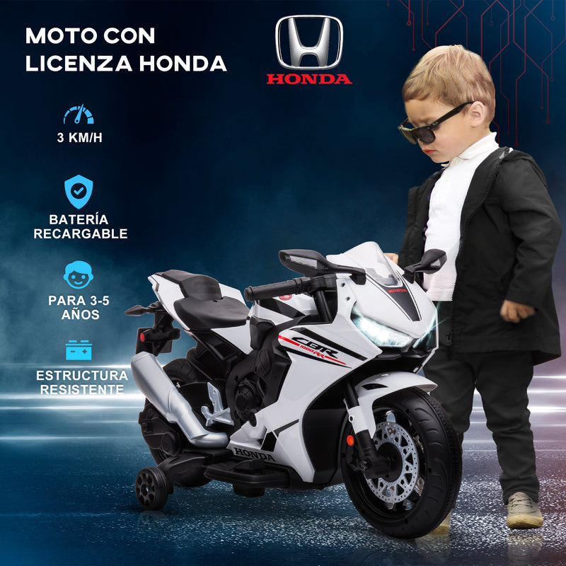 Moto Elettrica per Bambini con Licenza Honda CBR 1000RR 6V Velocità 3km/h Bianco  -6