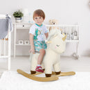 Cavallo a Dondolo per Bambini in Legno e Peluche Unicorno Bianco  -2