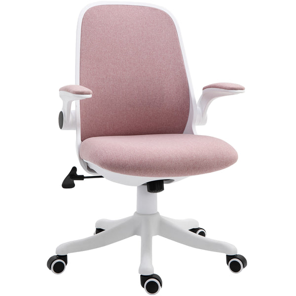 Sedia da Ufficio Ergonomica Altezza Regolabile 62,5x60x94-104 cm in Tessuto Effetto Lino Bianco e Rosa prezzo