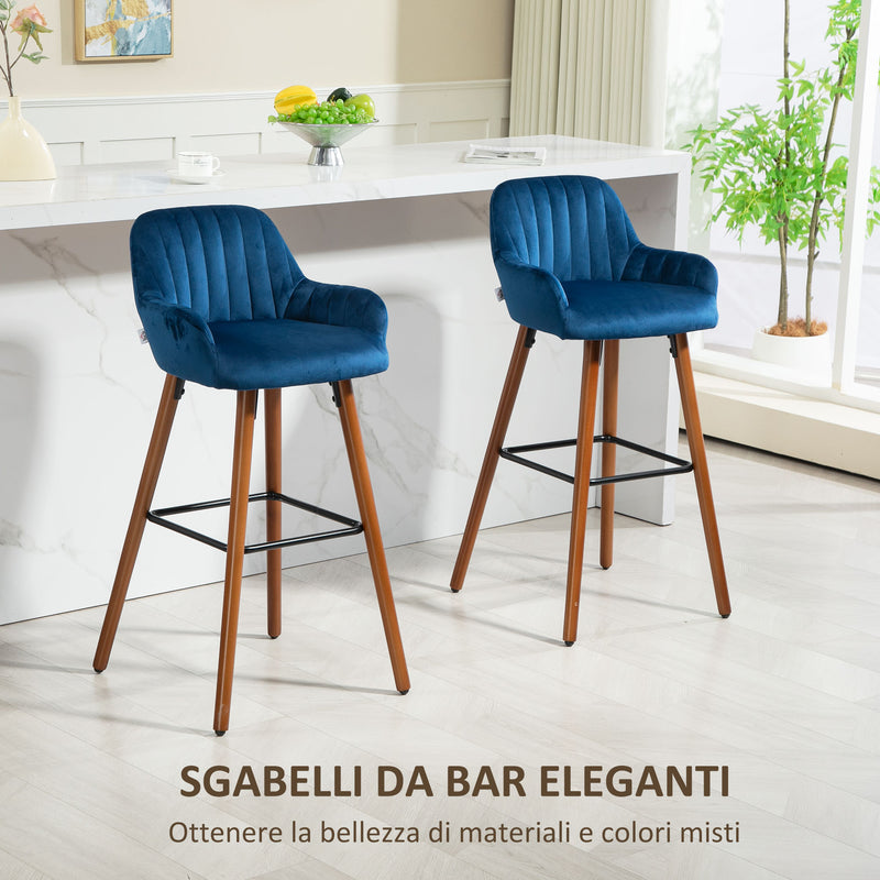 Set 2 Sgabelli da Bar con Schienale in Velluto Blu Scuro  -4