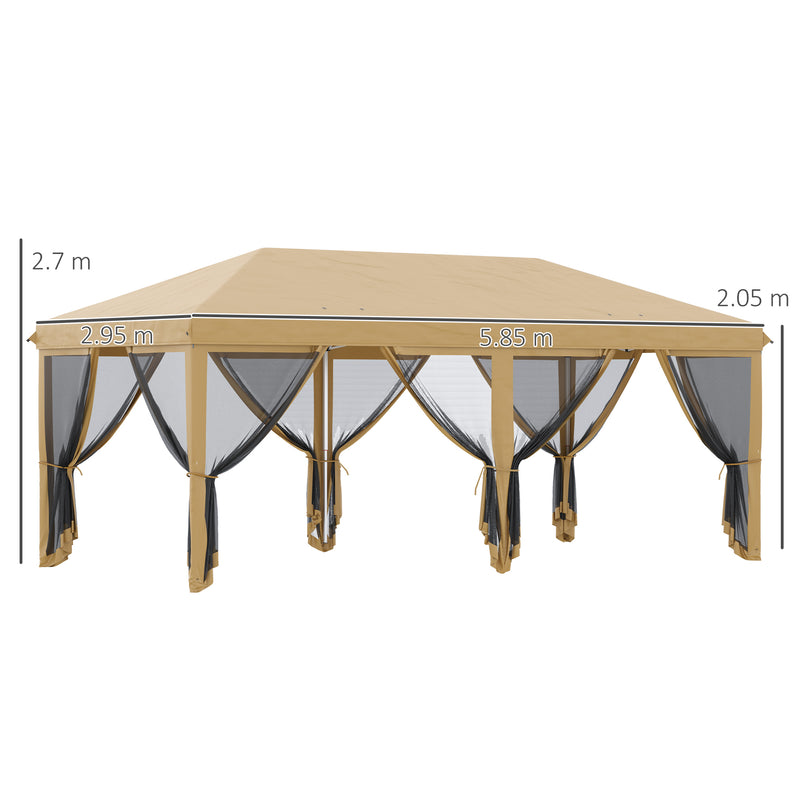 Gazebo da Giardino 6x3m Pieghevole con Zanzariera Altezza Regolabile e Borsa di Trasporto Beige-3