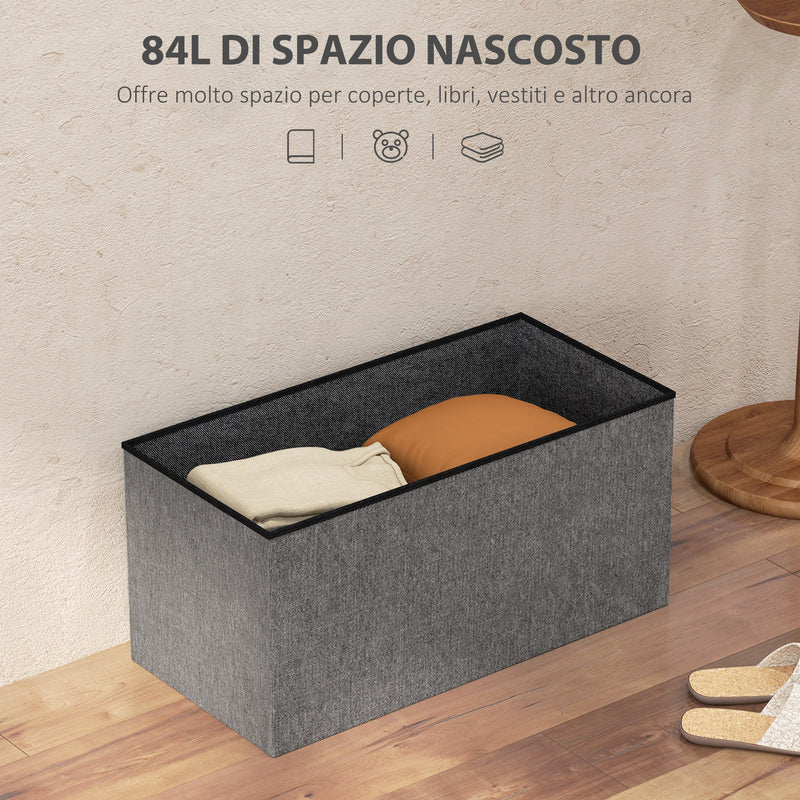 Panca Contenitore Pieghevole 84L 76x38x38 cm in Tessuto Grigio Scuro-4