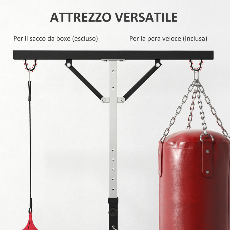 Supporto Sacco Boxe Altezza Regolabile 175-220 cm con 6 Barre di Rinforzo in Acciaio Nero   -4