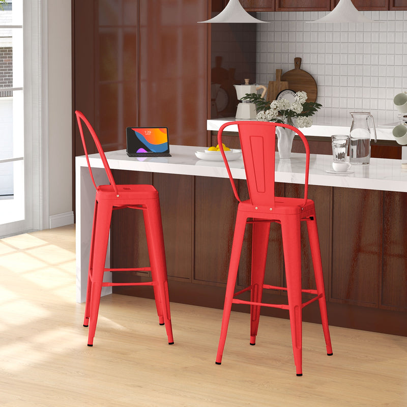 Set 2 Sgabelli da Bar Stile Industriale Schienale Rimovibile 44x49x116 cm in Metallo Rosso-2