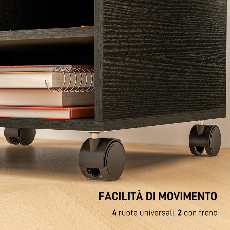 Mobile Porta Stampante a 2 Ripiani in Legno con Ruote per Ufficio e Studio 47x40x22,5 cm in Truciolato Nero-5