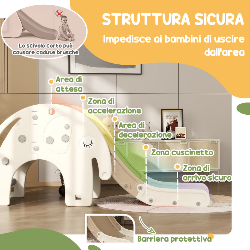 Scivolo da Interno con Canestro Design Elefante 163x57x75 cm Bianco Crema -5