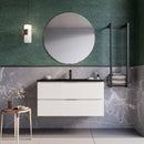 Mobile bagno sospeso 80 cm Bianco lavabo nero opaco Seattle con Specchio Bonussi-1