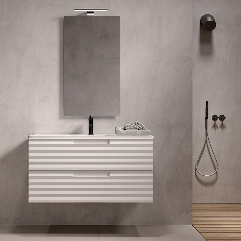 Mobile bagno sospeso 100 cm Bianco ondulato Denver Senza Specchio Bonussi-2