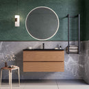 Mobile bagno sospeso 80 cm Rovere Cartagena lavabo nero opaco Seattle con Specchio Led Retroilluminato Bonussi-1