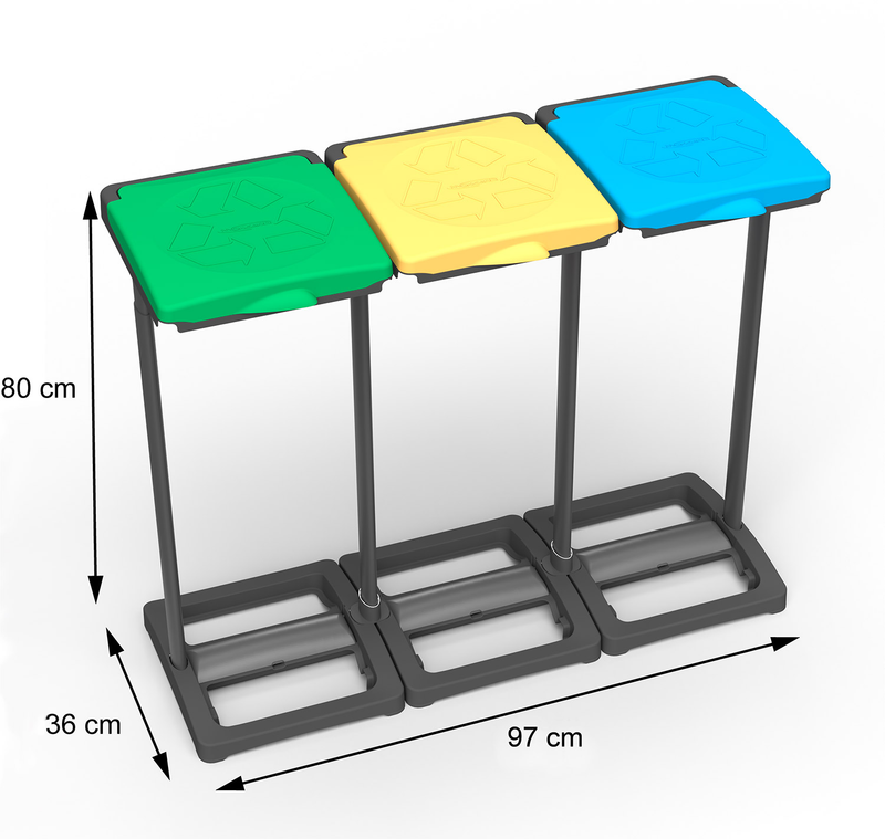 Pattumiera Differenziata 3 Posti 97x36x80 cm Portasacchi da 80-110 Litri    -3