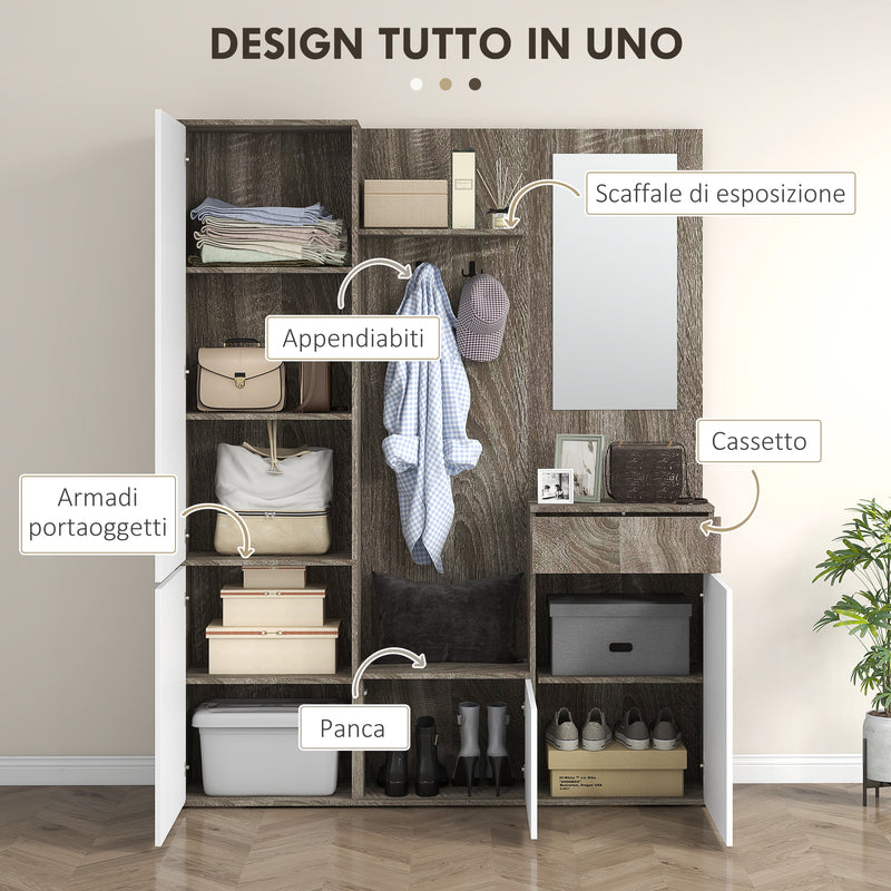 Mobile Guardaroba per Ingresso con Specchio Appendiabiti e Armadio 145x29x184 cm Nero e Bianco  -4