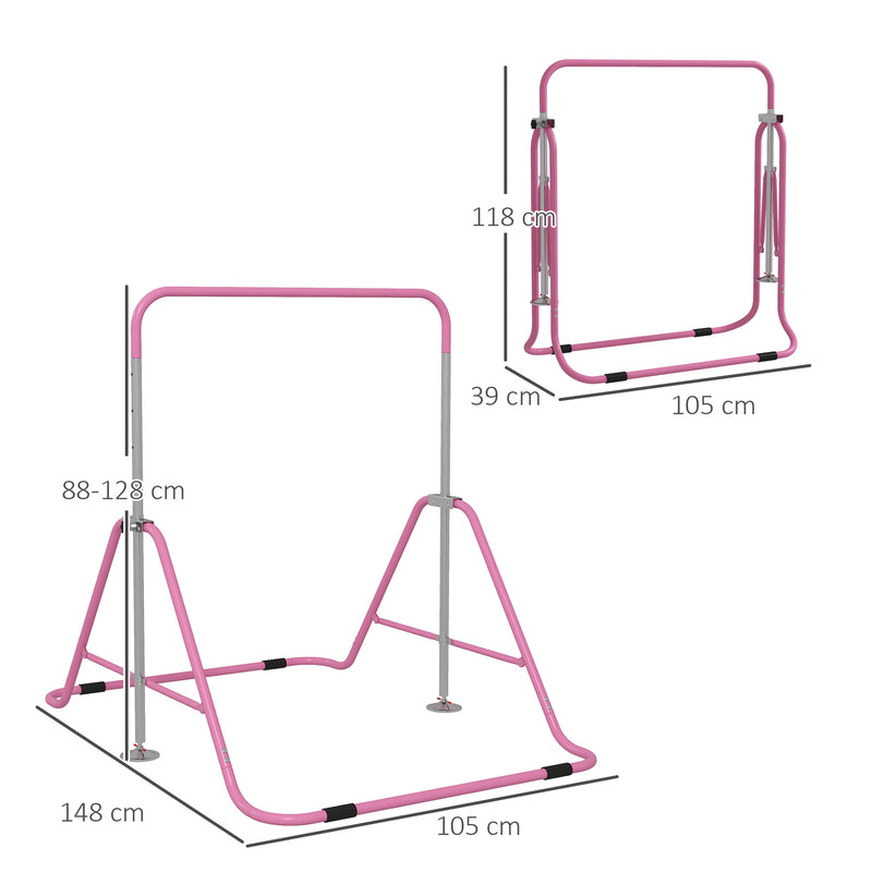 Barra Trazioni per Bambini Pieghevole Altezza Regolabile 88-128 cm in Acciaio Rosa  -3