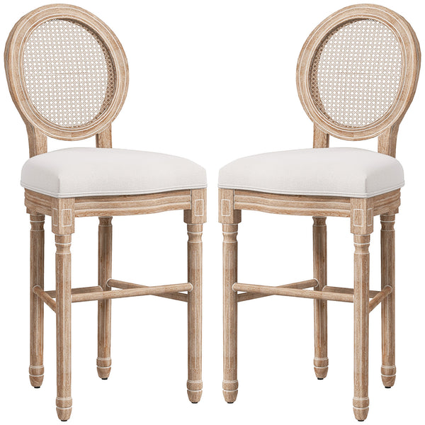 prezzo Set 2 Sgabelli da Bar con Schienale Cuscini e Poggiapiedi 48x56x118 cm in Legno e Poliestere Crema