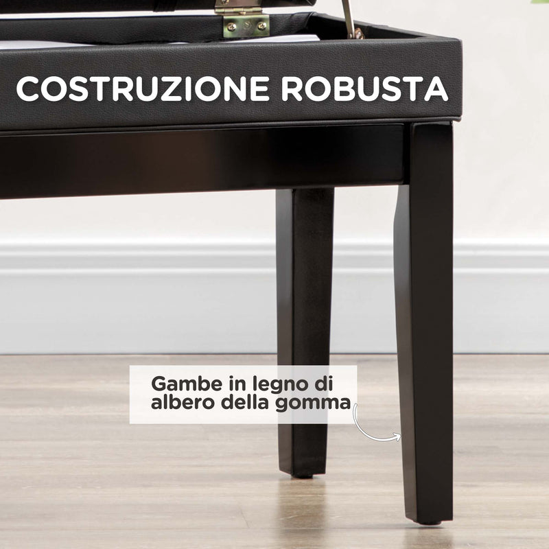 Sgabello per Pianoforte Altezza Regolabile 46-56 cm con Vano Contenitore Nero  -5