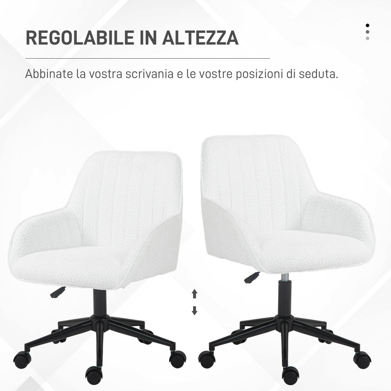 Sedia da Ufficio in Tessuto con Altezza Regolabile Seduta Girevole e Ruote Bianco-4