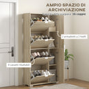 Scarpiera 4 Cassetti Ribaltabili e 2 Armadietti con Specchio 16 Paia di Scarpe 82x30x168 cm Rovere  -5