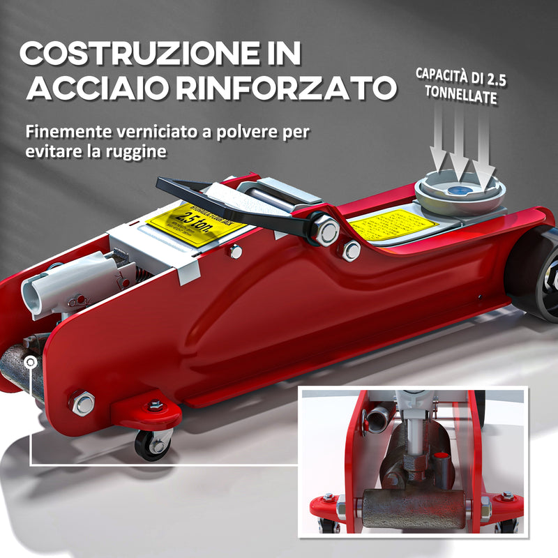 Cric Idraulico Auto con Sollevamento 8-38cm in Acciaio Rinforzato Capacità 2.5 t Rosso  -5