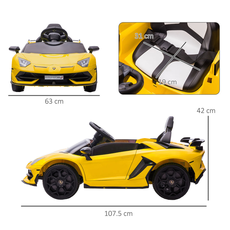 Macchina Elettrica per Bambini Licenza Lamborghini Aventador SVJ Roadster 12V Giallo  -3