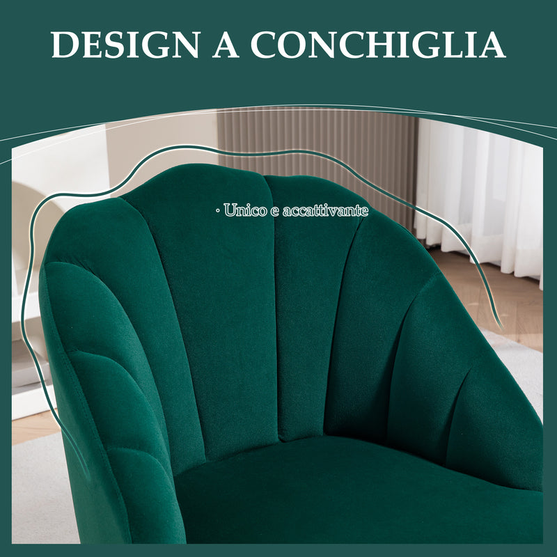 Poltrona a Conchiglia Stile Art Deco 63x65x84 cm in Velluto Verde  -5