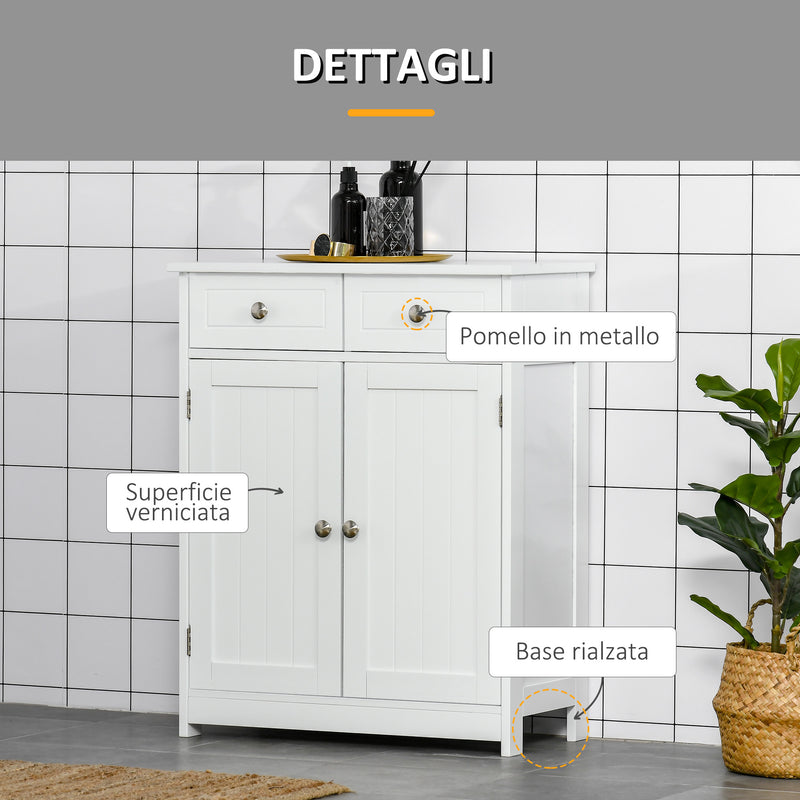 Mobile da Bagno 2 Ante con Cassetti 60x30x75 cm in Legno Bianco  -6