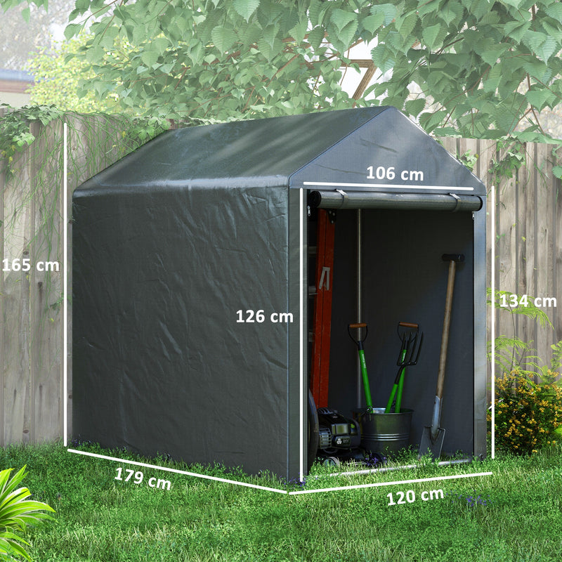 Capanno Box per Attrezzi da Giardino 120x179x165 cm Tenda in PE anti UV e Metallo Grigio scuro-3