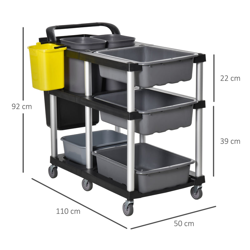 Carrello Pulizie Professionale 3 Livelli 110x50x92 cm in Plastica e Alluminio Grigio-3