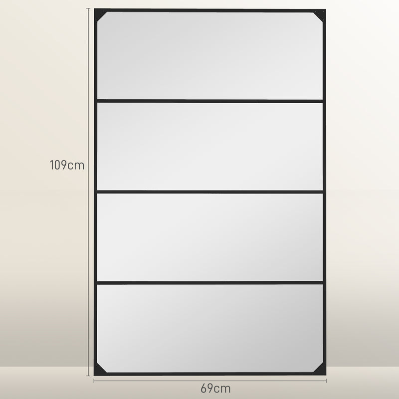 Specchio da Parete in Stile Industriale con 4 Ganci 109x2x69 cm in Vetro Multistrato Metallo e MDF Nero-3