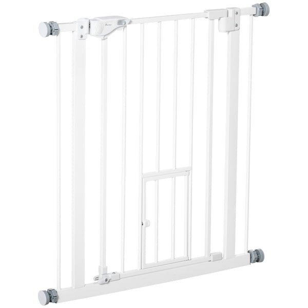 sconto Cancelletto di Sicurezza per Cani con Porta Piccola Montaggio a Pressione 74-80x76,2 cm Bianco