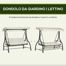 Dondolo Letto da Giardino 3 Posti con Tettuccio Regolabile 195x117x175 cm in Acciaio e Poliestere Crema e Nero-5