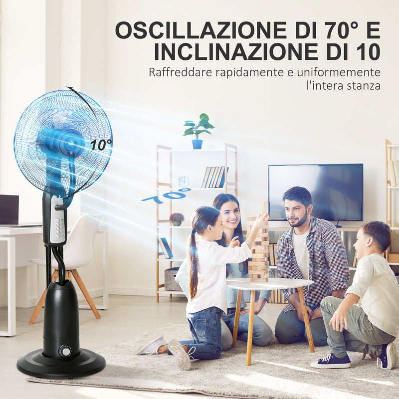 Ventilatore Nebulizzatore 90W a 4 Ruote con Serbatoio 2.8L e 4 Velocità 44,5x38,5x120 cm in Metallo PE e ABS Nero-6