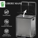 Pattumiera a Pedale 2 Sezioni da 20L 45,8x36x51,6 cm in Acciaio Inox e PP  -6