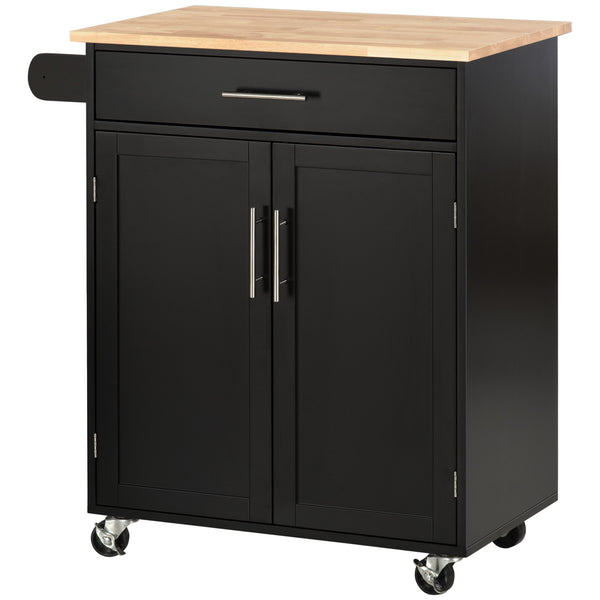 online Carrello da Cucina 83x45x91,5 cm con Cassetto e Armadietto 2 Ante Ruote e Barra Laterale Nero