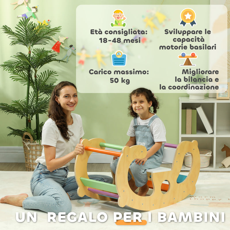 Gioco per Bambini 2 in 1 Arco Montessoriano Sedia a Dondolo 91x41x48 cm in Legno di Pino  -7