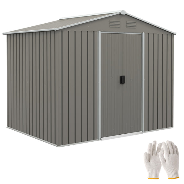 online Casetta Box da Giardino con Doppia Porta Scorrevole 236x174x190 cm in Lamiera di Acciaio Grigio