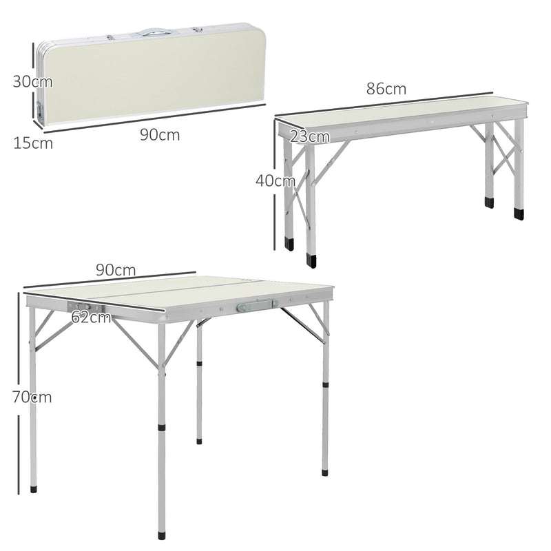 Tavolo da Picnic Pieghevole con 2 Panche da Esterno in MDF e Alluminio Argento-3