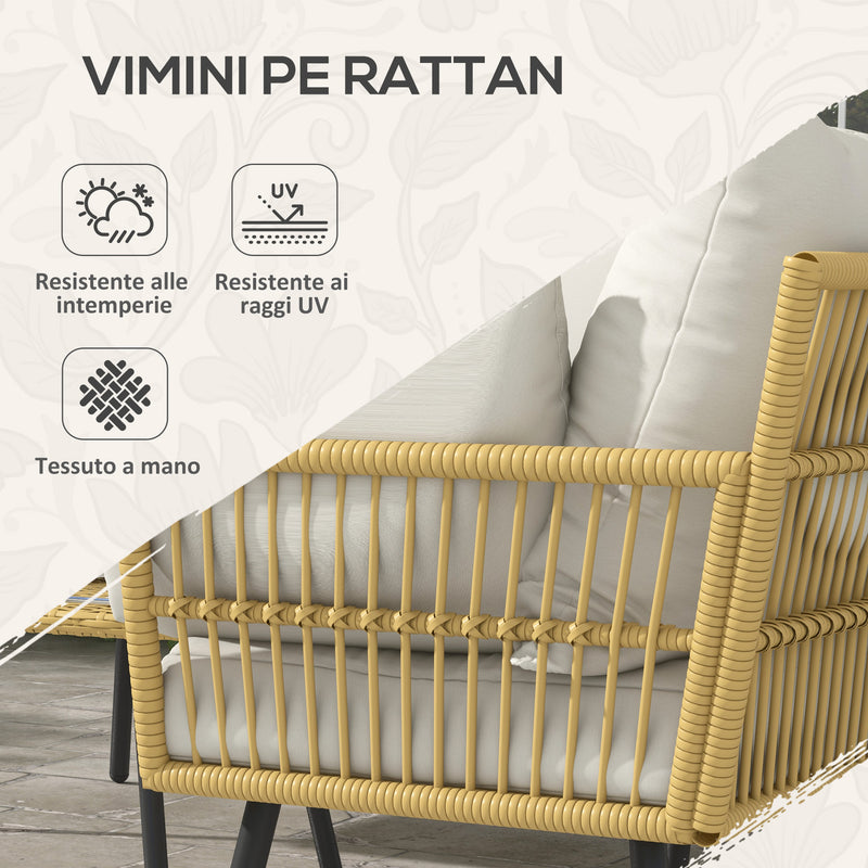 Set Salotto da Giardino Divano Angolare e Tavolino in Rattan e Poliestere Bianco Crema-4