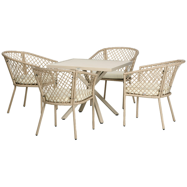 online Set Tavolo e 4 Poltrone da Giardino con Cuscini in Acciaio e Rattan PE Khaki