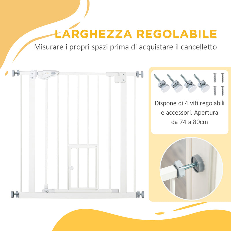 Cancelletto di Sicurezza per Cani con Porta Piccola Montaggio a Pressione 74-80x76,2 cm Bianco -6