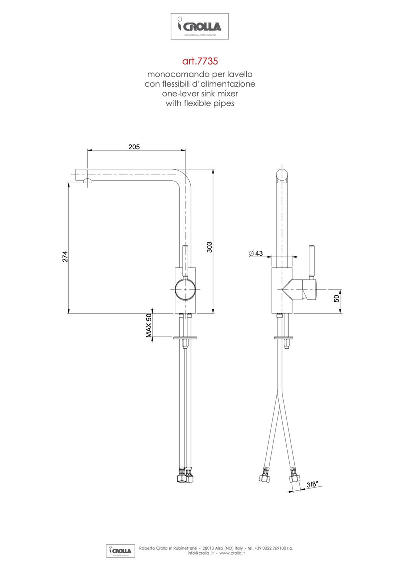 Rubinetto Miscelatore Monocomando Girevole Lavello Alto in Ottone Cromato Bonussi-3