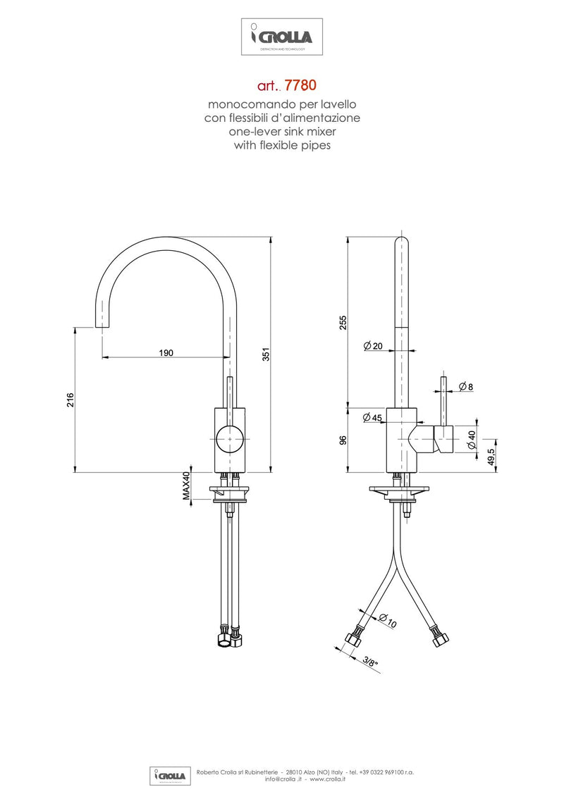 Rubinetto Miscelatore Monocomando Girevole Lavello Alto in Ottone Cromato Bonussi-3